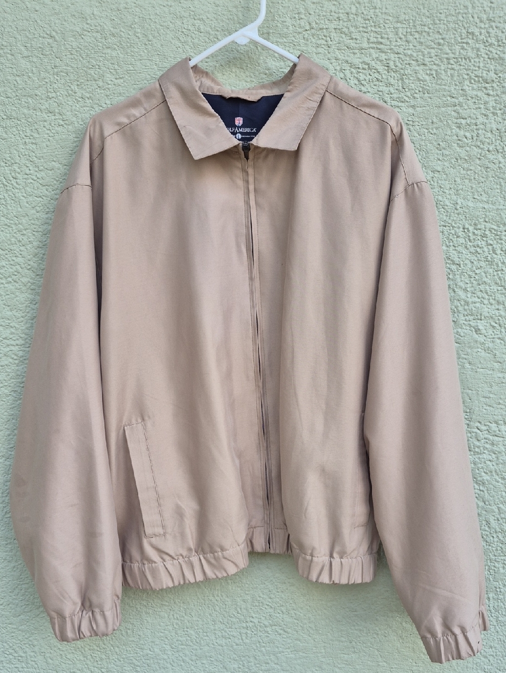Golf America Men's Vintage Light Beige Full Zip Bomber/Golf Jacket